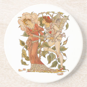 Antieke Victoriaanse kunst, Roos door Walter Crane Zandsteen Onderzetter