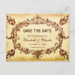 Antieke Victoriaanse lijst Huwelijk Bewaar de Datu Aankondigingskaart