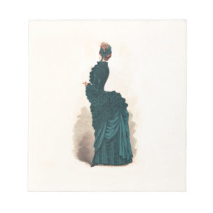 Antieke Victoriaanse Modeplaat: Teal Rococo-jurk Notitieblok