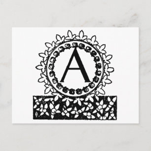 Antieke Victoriaanse Monogram Letter A Briefkaart
