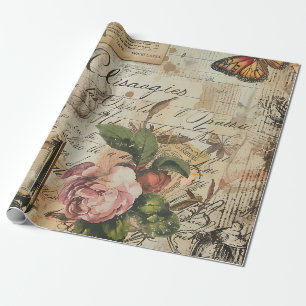 Antieke Victoriaanse Parfum Decoupage Cadeaupapier