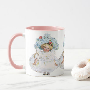 Antieke Victoriaanse pop van babymeisje, Pasen jur Mok