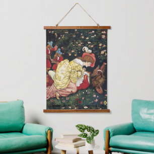 Antieke Victoriaanse Sprookjesmooi Beauty and the Hangend Wandkleed