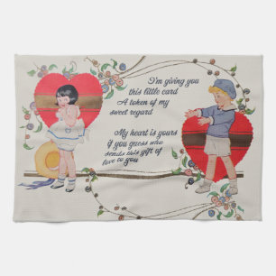 Antieke Victoriaanse Valentijnkaart Kunst Retro Ki Theedoek