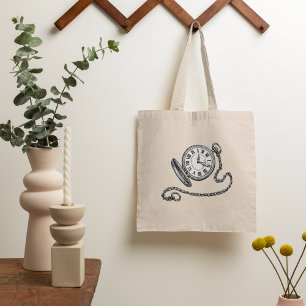 Antieke Victoriaanse zakhorloge lijnkunst Tote Bag