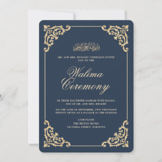 Antieke Vintage Barok Navy Blauwe Walima Ceremonie Kaart