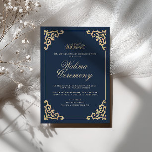 Antieke Vintage Barok Navy Blauwe Walima Ceremonie Kaart