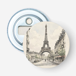 Antieke vintage reisillustratie van Parijs Button Flesopener