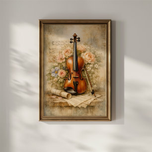 Antieke Viool Bloemcompositie Poster