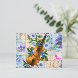 Antieke Viool met Bloemendesign Briefkaart