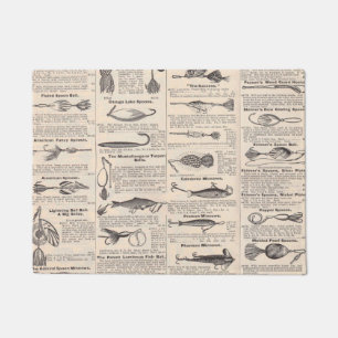 Antieke vislokmiddelen catalogus pagina vintage af deurmat