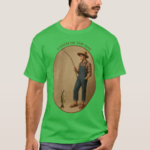Antieke visser met een takhengel en vis URM T-shirt