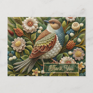 Antieke vogel in bos geborduurd uitzicht bedankt briefkaart