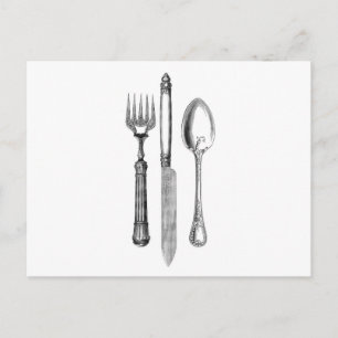 Antieke vork en lepel briefkaart