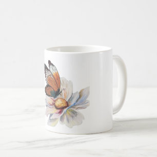 Antieke Waterverf Vlinder Bloem Aardewerk Mok