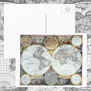 Antieke wereldkaart, Atlas Maritimus door John Sel Briefkaart
