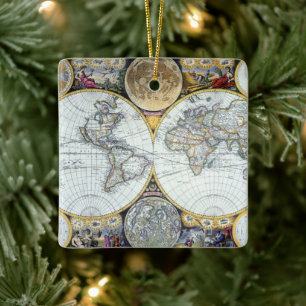 Antieke wereldkaart, Atlas Maritimus door John Sel Keramisch Ornament