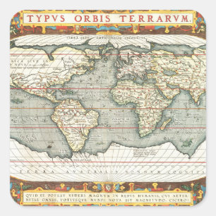 Antieke Wereldkaart door Abraham Ortelius 1587–159 Vierkante Sticker
