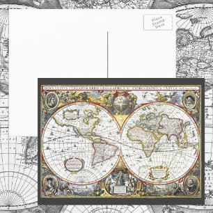 Antieke wereldkaart door Hendrik Hondius, 1630 Briefkaart