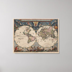 Antieke Wereldkaart: Historische Cartografie Kunst Canvas Afdruk