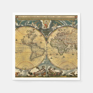 Antieke Wereldkaart - Joan Blaeu - 1664 Feestserve Servetten