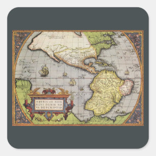 Antieke Wereldkaart van Amerika door Abraham Ortel Vierkante Sticker