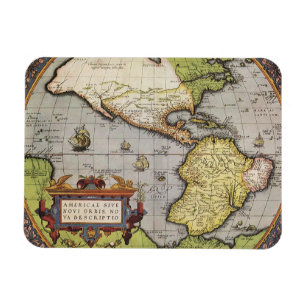 Antieke Wereldkaart van de Amerika's, 1570 Magneet