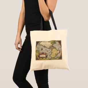 Antieke Wereldkaart van de Amerika's, 1570 Tote Bag