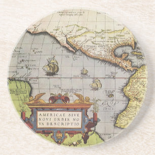 Antieke Wereldkaart van de Amerika's, 1570 Zandsteen Onderzetter