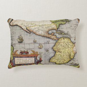 Antieke Wereldkaart van de Amerika's door Abraham  Decoratief Kussen