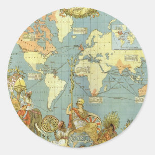 Antieke wereldkaart van het Britse Rijk, 1886 Ronde Sticker