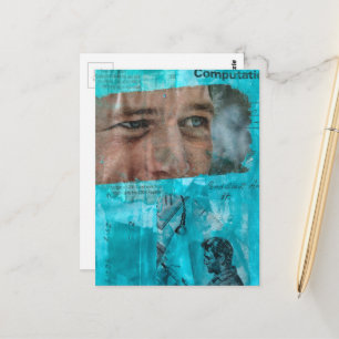 Antieke werkende man en ogen op blauw briefkaart