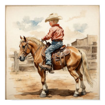 Antieke Westerse Kunst Blond Jongen op Paard