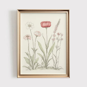 Antieke Wilde Bloem AFDRUKBARE Kunst, Zachte Bloem Poster