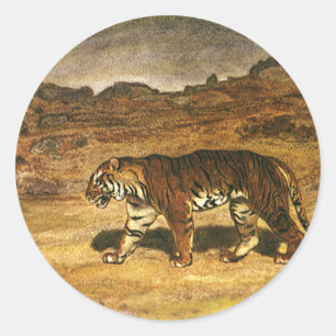 Antieke Wilde Dier, Bengaalse Tijger Zwervend over Ronde Sticker