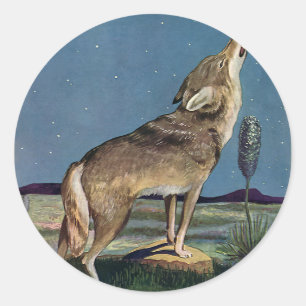 Antieke Wilde Dier, Wolf Huilt naar de Maan Ronde Sticker