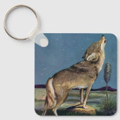 Antieke wilde dier, wolf huilt naar de maan sleutelhanger (Voorkant)