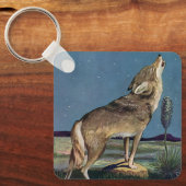 Antieke wilde dier, wolf huilt naar de maan sleutelhanger (Voorkant)