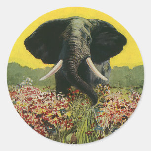Antieke Wilde Dieren, Cobra Slang Afrikaanse Olifa Ronde Sticker