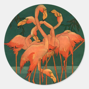 Antieke Wilde Dieren Vogels, Tropische Roze Flamin Ronde Sticker