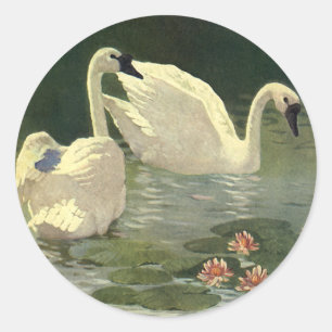 Antieke Wilde Dieren Vogels, Victoriaanse Witte Zw Ronde Sticker