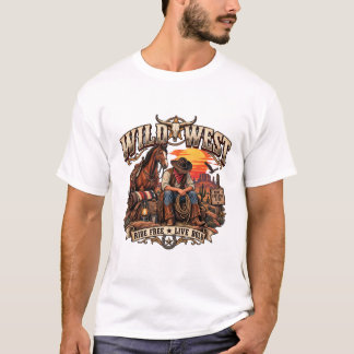 Antieke Wildwest Cowboy Paard Langhoorn T-shirt