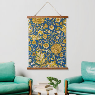 Antieke William Morris Cherwell Blauwe Bloem Kunst Hangend Wandkleed