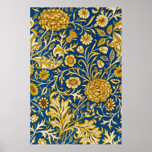 Antieke William Morris Cherwell Blauwe Bloem Kunst Poster