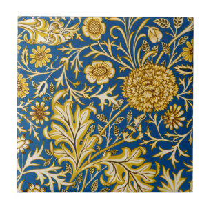 Antieke William Morris Cherwell Blauwe Bloem Kunst Tegeltje