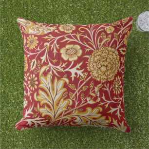 Antieke William Morris Cherwell Rode Bloem Kunst Buitenkussen