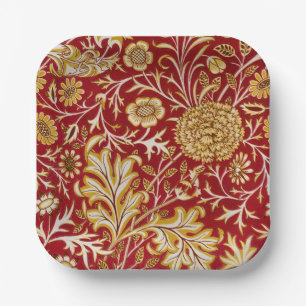 Antieke William Morris Cherwell Rode Bloem Kunst Papieren Bordje