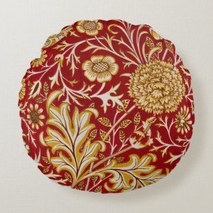 Antieke William Morris Cherwell Rode Bloem Kunst Rond Kussen