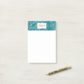 Antieke William Morris Turquoise Botanische Monogr Post-it® Notes (Op bureau)