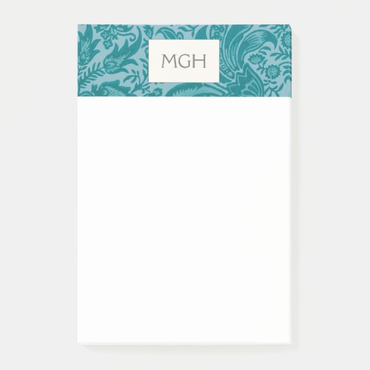 Antieke William Morris Turquoise Botanische Monogr Post-it® Notes (Voorkant)